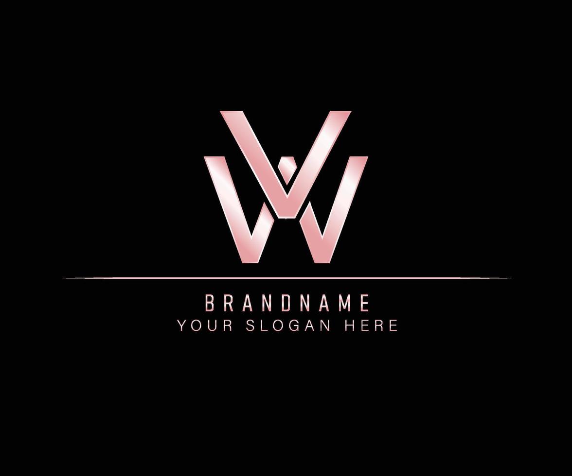 Initial Letter VW rose gold logo template. vector