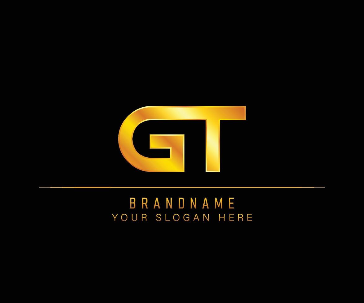 plantilla de logotipo dorado de letra gt. plantilla de logotipo de lujo con letra inicial. vector
