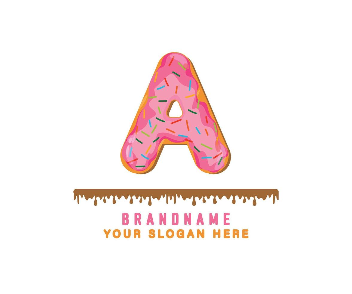 el alfabeto de pan de donut rosa pastel con la letra a es adecuado para logotipos, títulos y encabezados vector