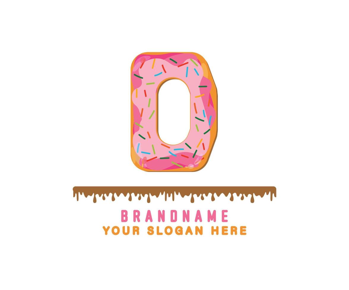 el alfabeto de pan de donut rosa pastel con la letra d es adecuado para logotipos, títulos y encabezados vector