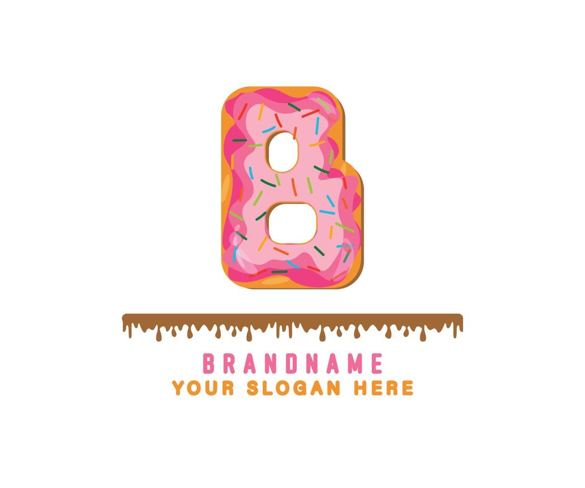 el alfabeto de pan de donut rosa pastel con la letra b es adecuado para logotipos, títulos y encabezados vector