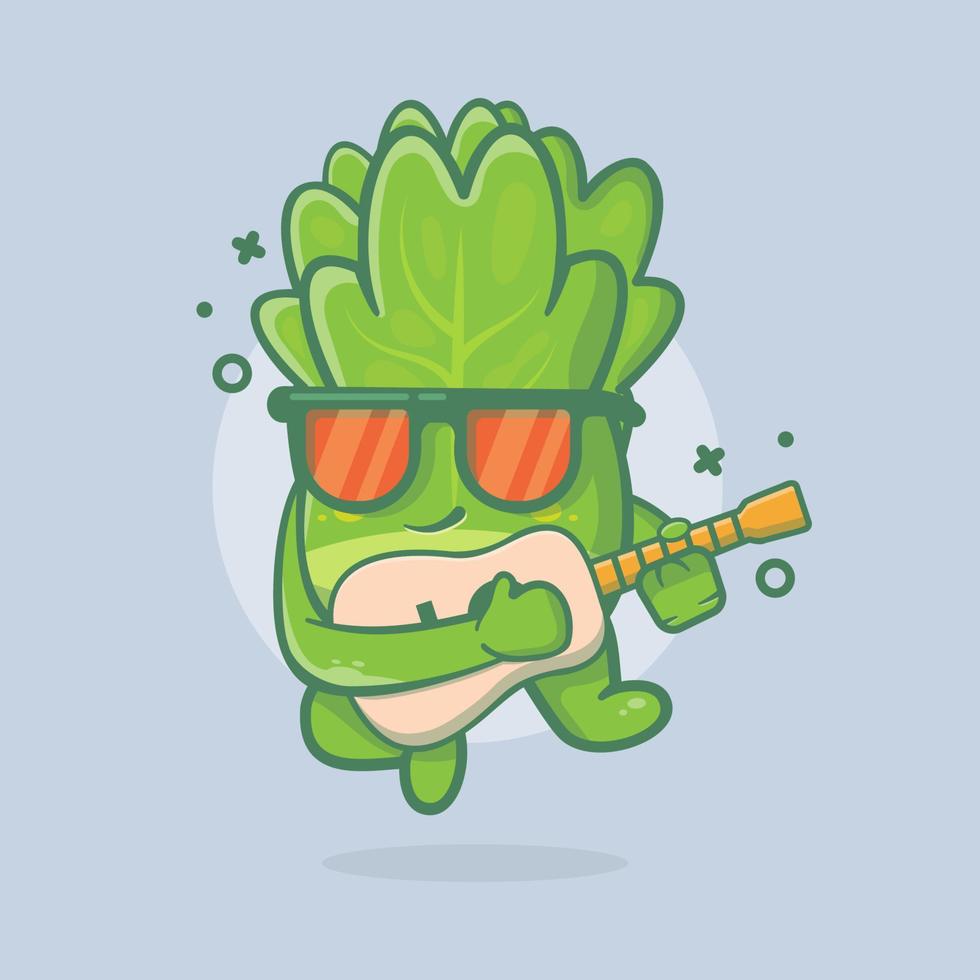 cool lettuce vegetable character mascot playing guitar isolated cartoon in flat style design vector