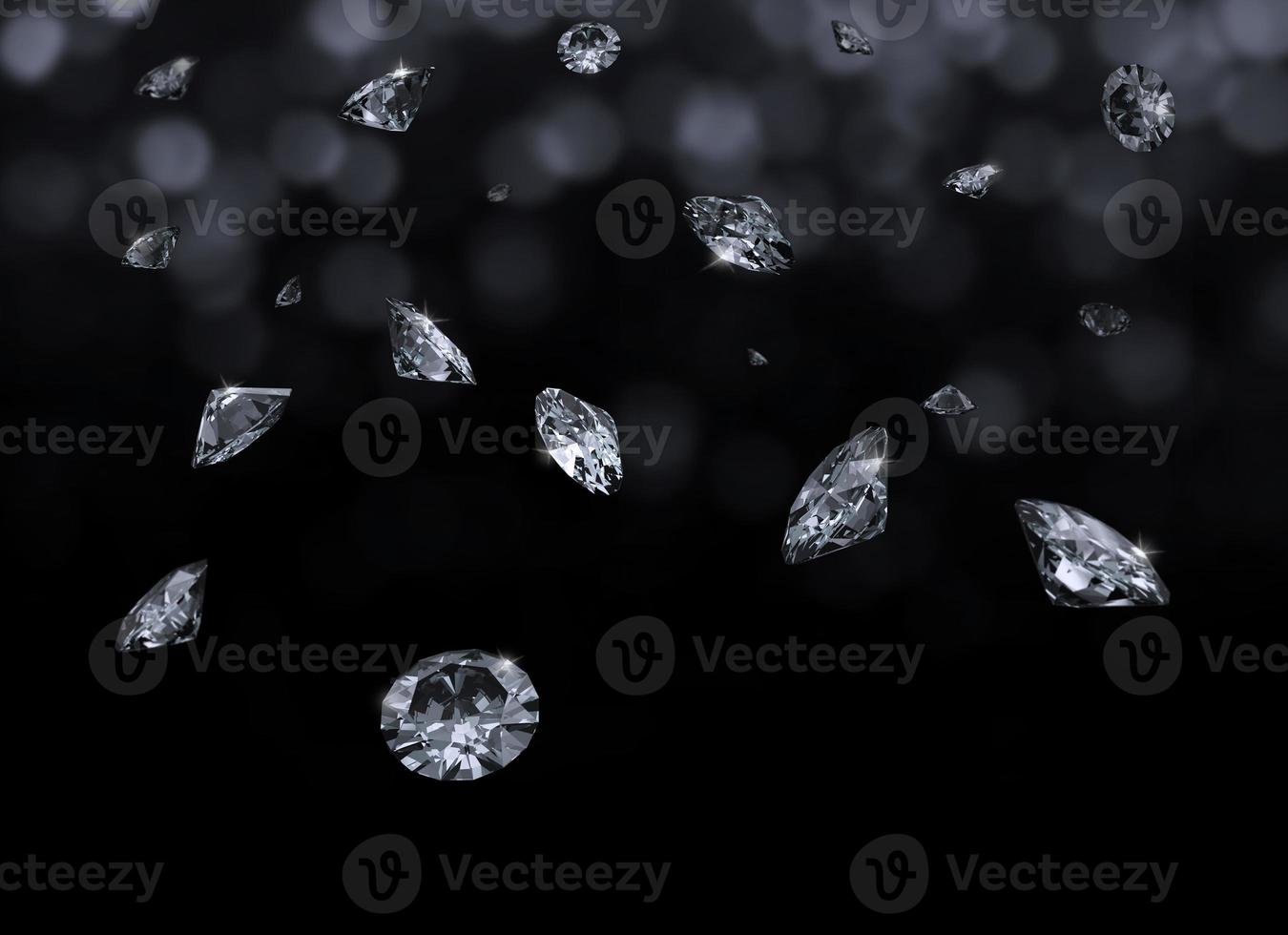 Falling 3D diamonds on black background photo