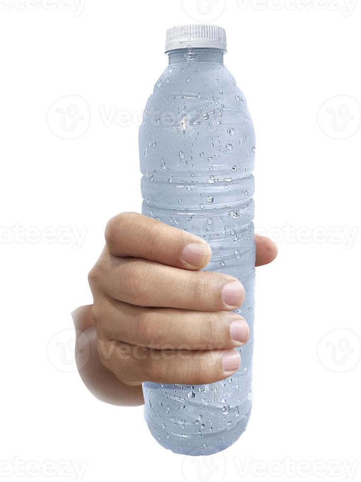 Man holding with bottle of water isolated on white background photo