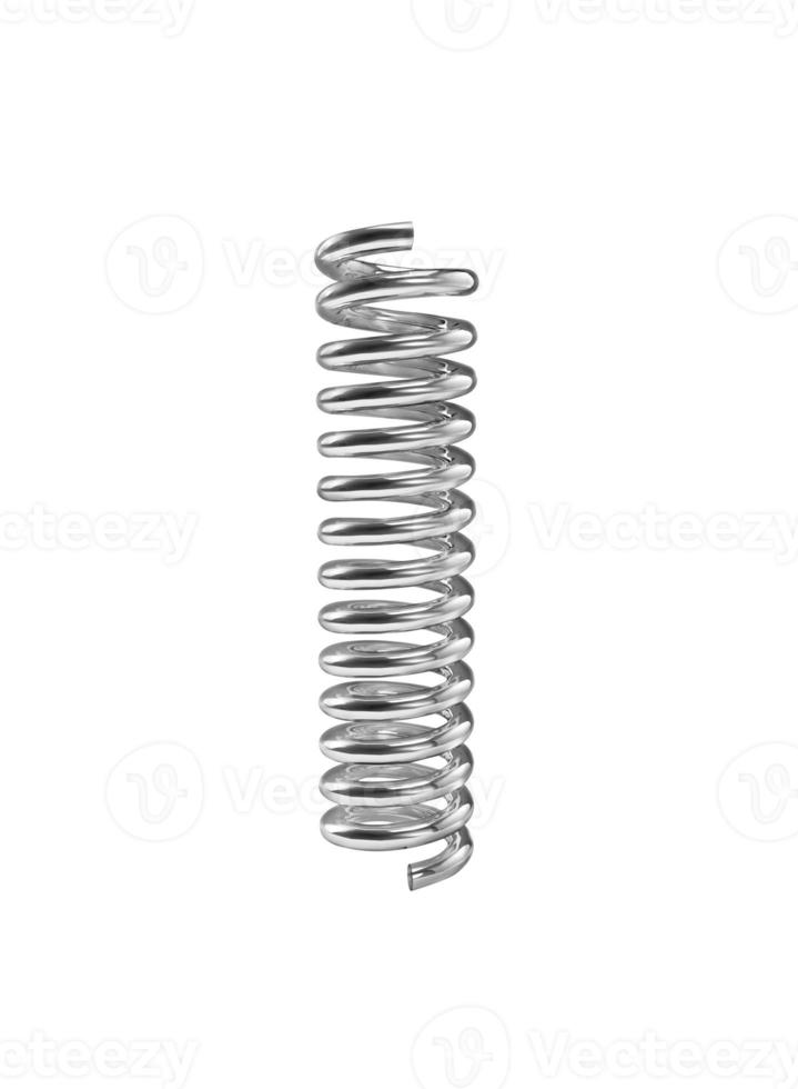 Silver color coil spring isolated over white background. 3D render photo