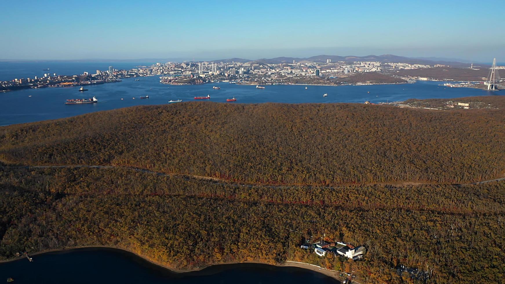 Seascape with a view of the city of Vladivostok, Russia photo