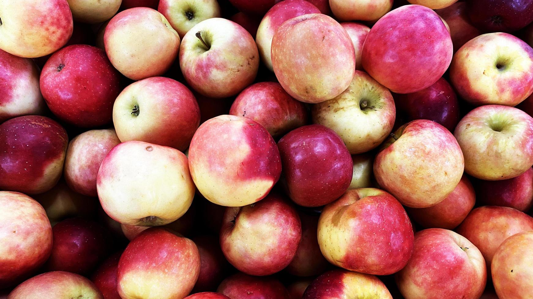 Natural background with ripe red and yellow apples photo