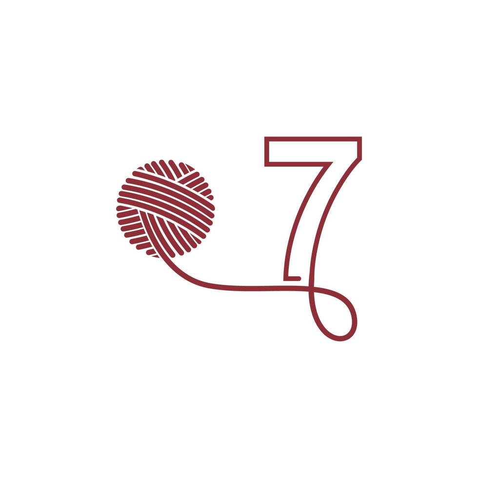 número 7 y madeja de ilustración de diseño de icono de hilo vector