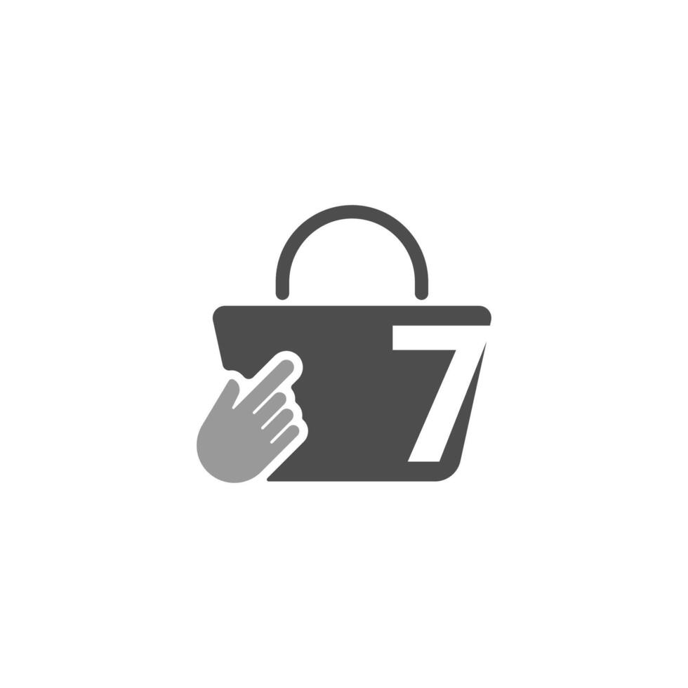 Online shopping bag, cursor click hand icon with number 7 vector