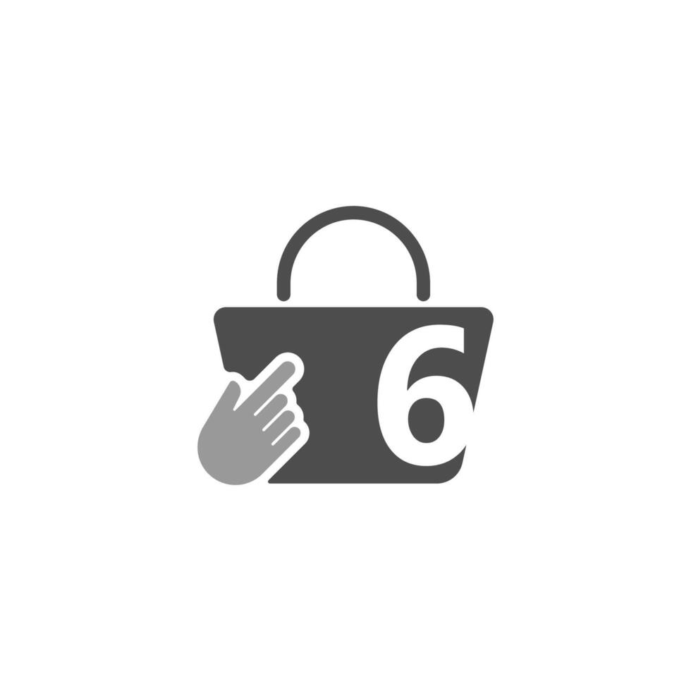 Online shopping bag, cursor click hand icon with number 6 vector