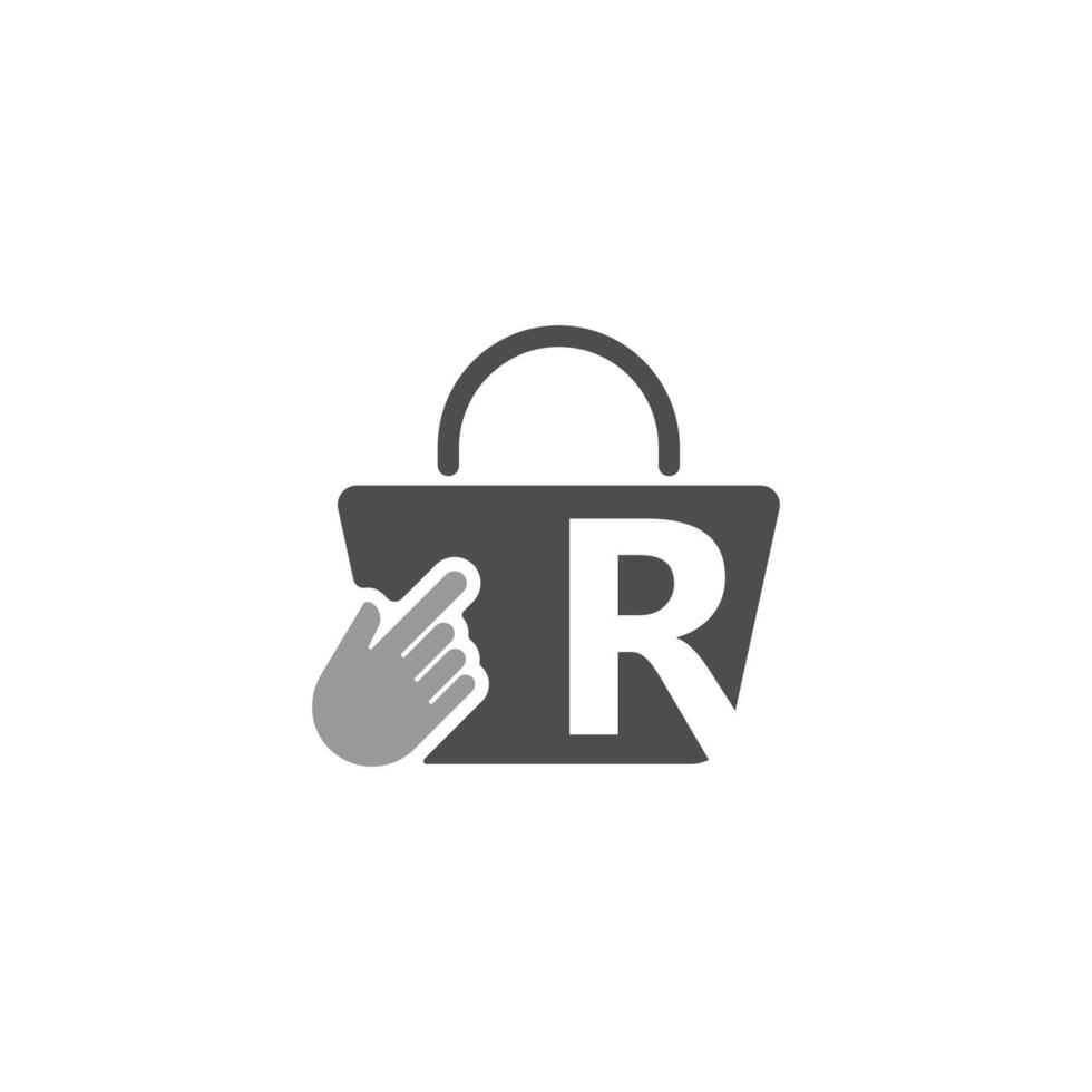 Online shopping bag, cursor click hand icon with letter R vector