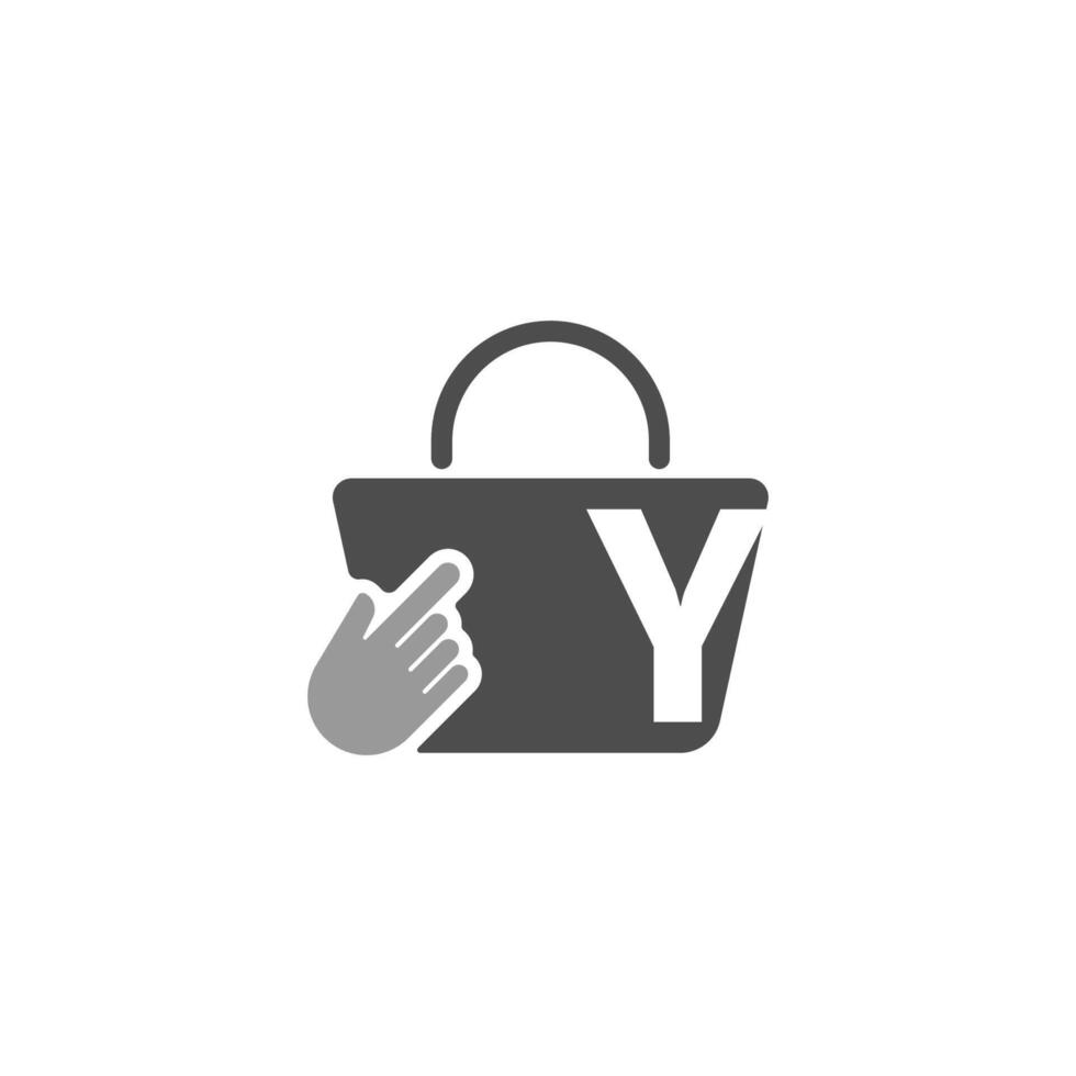 Online shopping bag, cursor click hand icon with letter Y vector