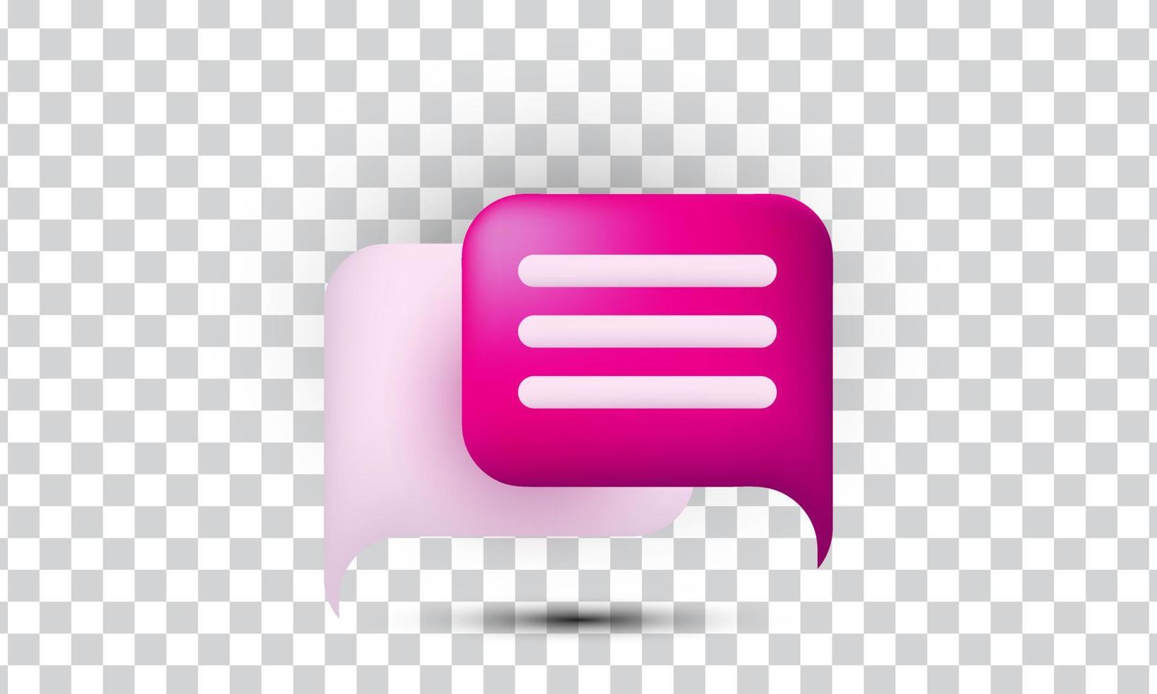diseño único de icono de burbuja de chat rosa 3d aislado en vector