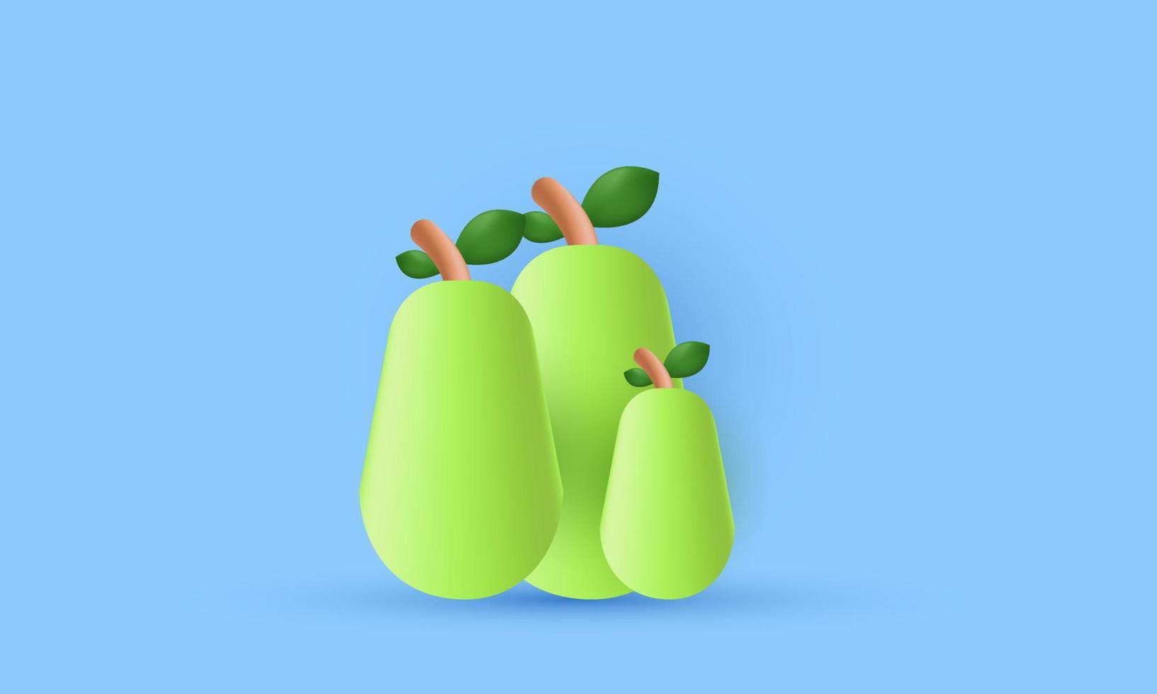 único 3d tres peras render frutas verduras icono aislado en vector