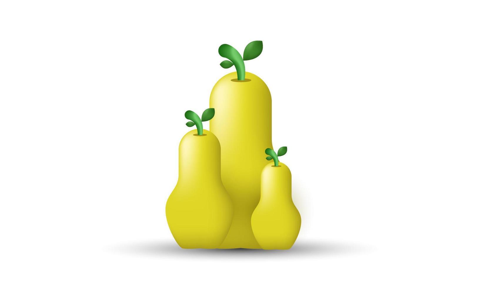 unique 3d yellow cute three pear design icon isolated on vector