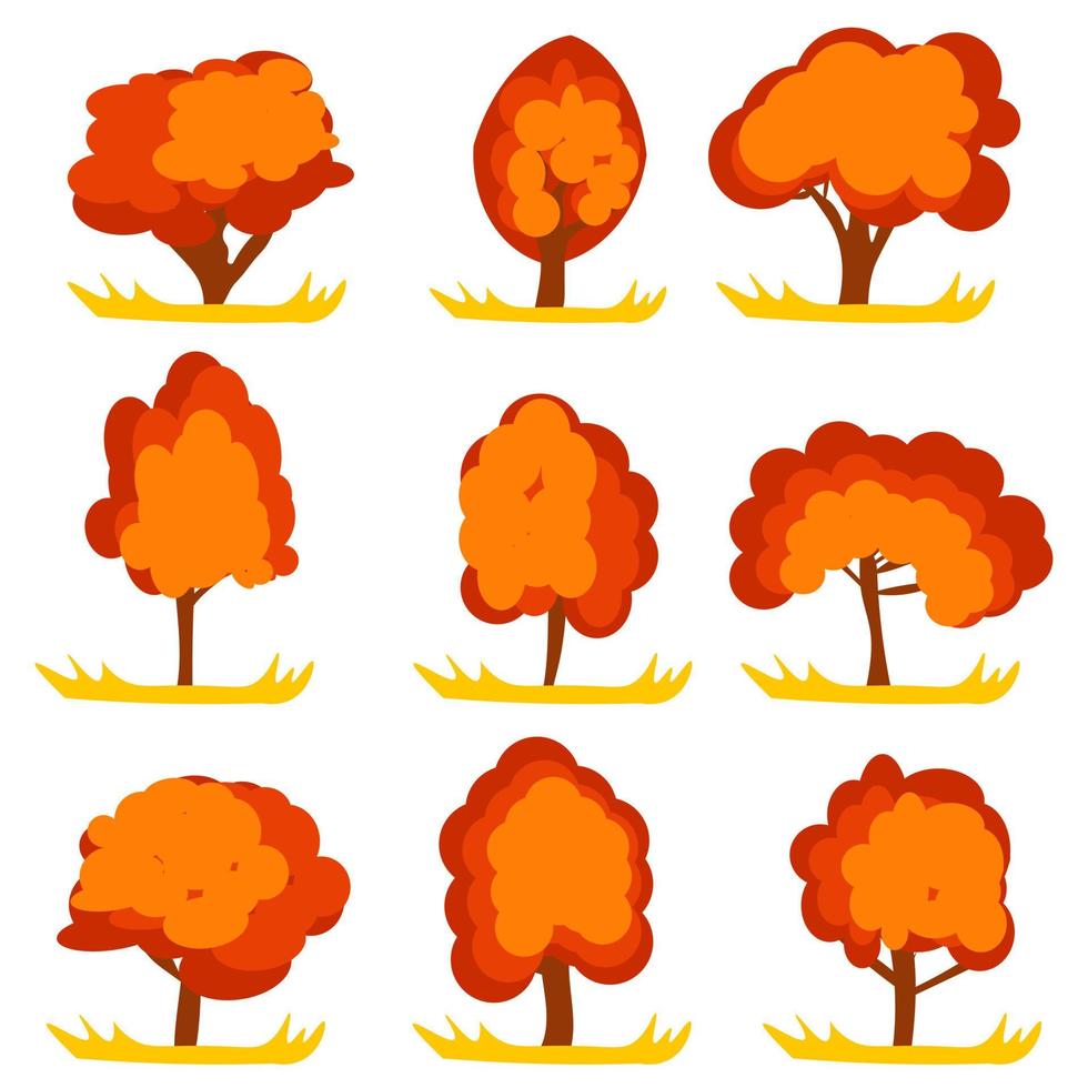 Set of autumn abstract trees in eps 10 vector. Vector hand drawn illustration in flat style.