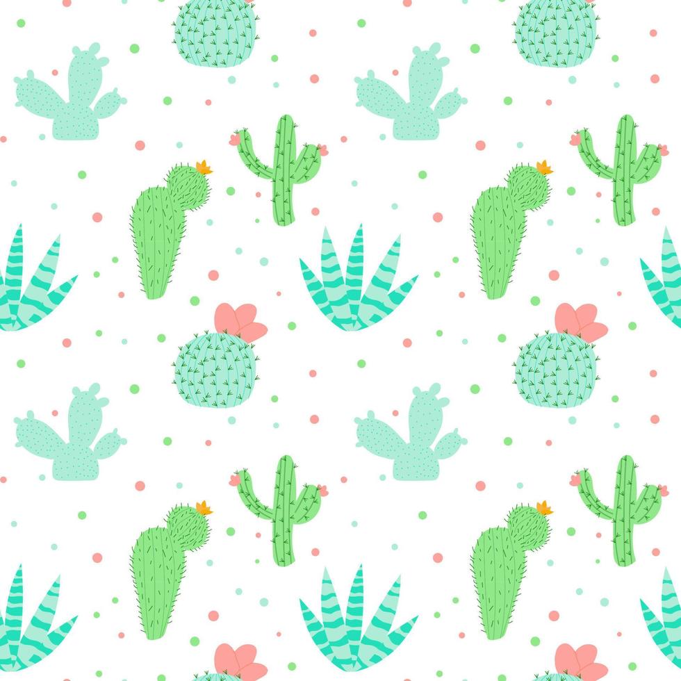 seamless pattern with cactus on a white background in cartoon style.Vector illustration vector