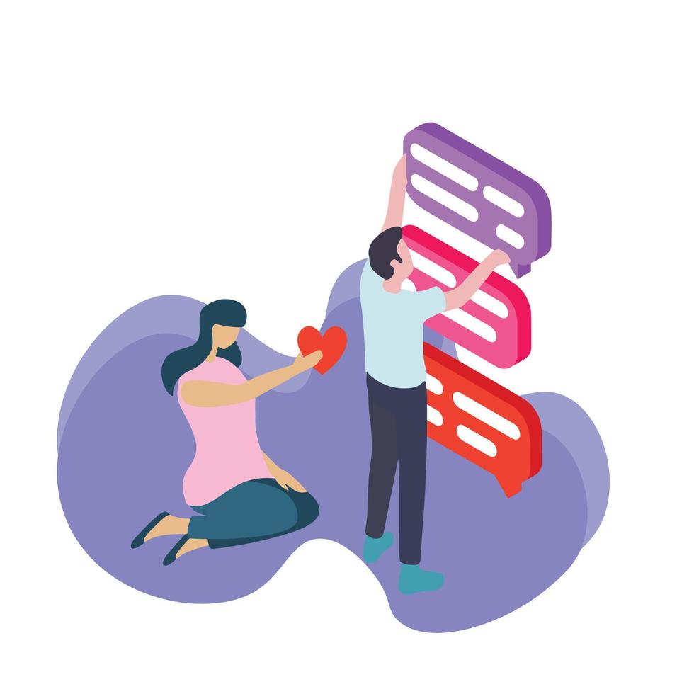 Illustration of communication in relationship, chat, love. Background concept of women and men. websites. vector