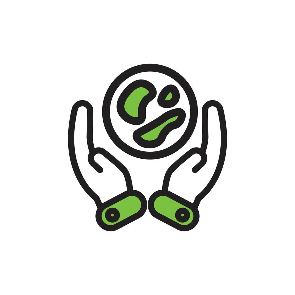 ilustración icónica de la protección de la tierra, el medio ambiente, la reforestación, el calentamiento global, las manos en alto. icono vectorial y diseño de logotipo. vector