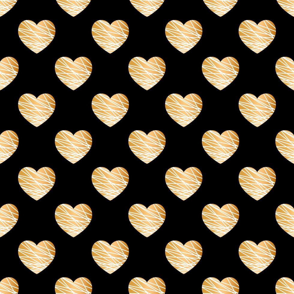 patrón de corazón negro con líneas geométricas doradas. borde elegante para invitaciones y tarjetas de boda. decoración para st. día de San Valentín vector