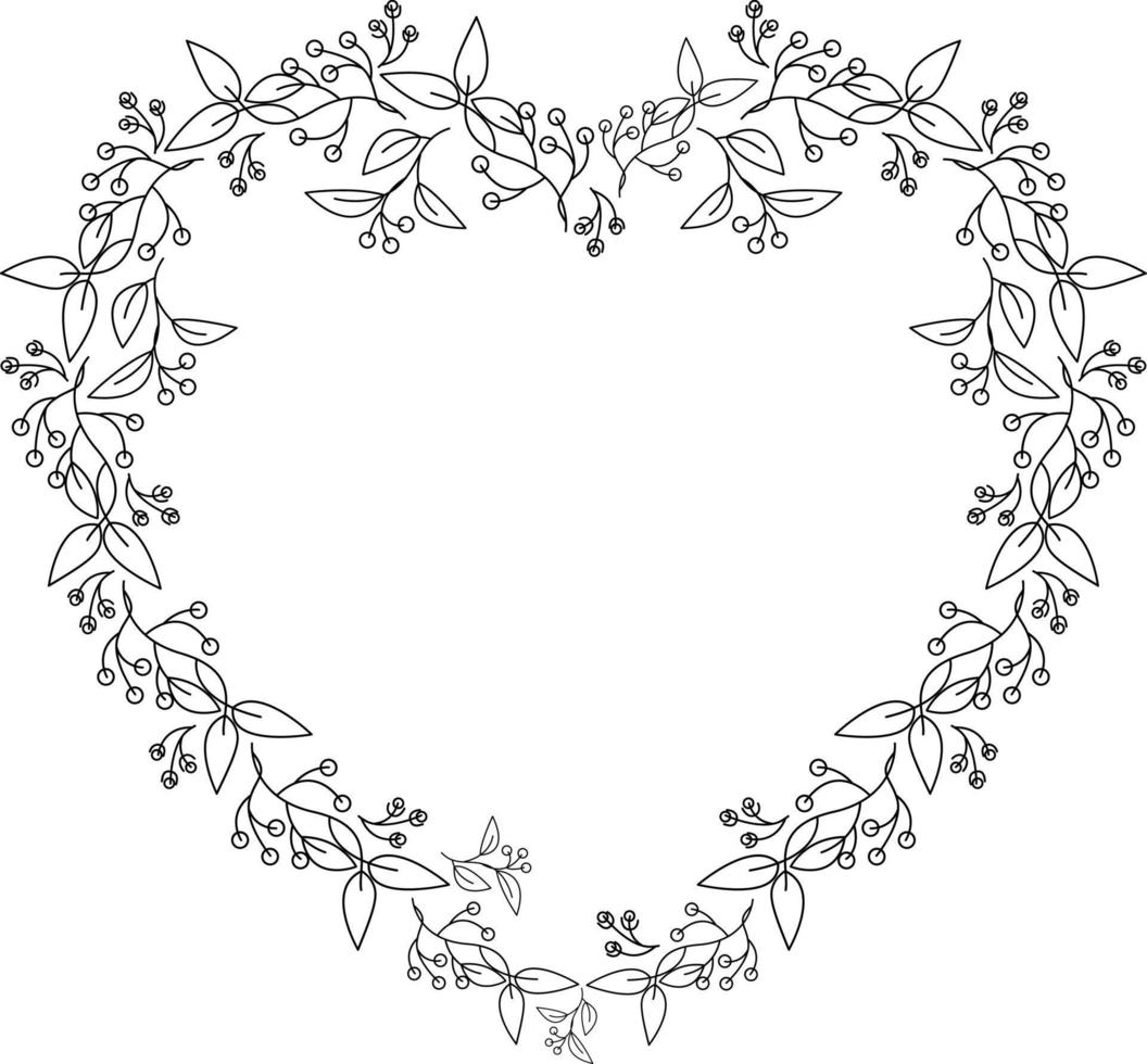 Vector heart. Floral leaves, branch wreath. Greeting cards template. Vector romantic frame isolated on white background. For wedding invitations, holiday typography.