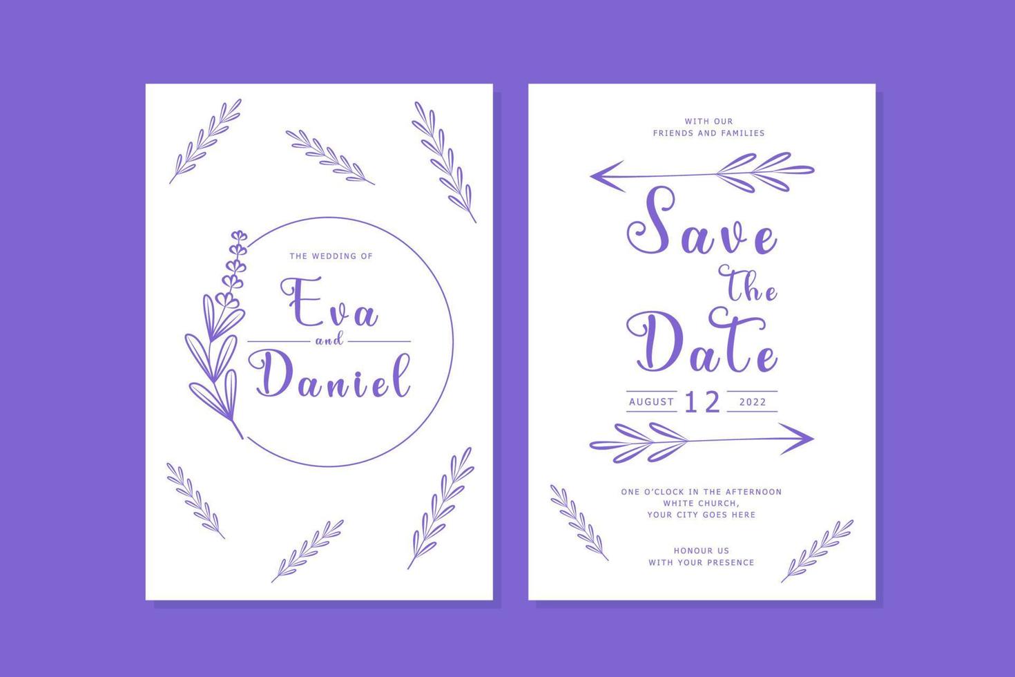 Elegant wedding invitation template in the style of Provence, lavender. Vector illustration