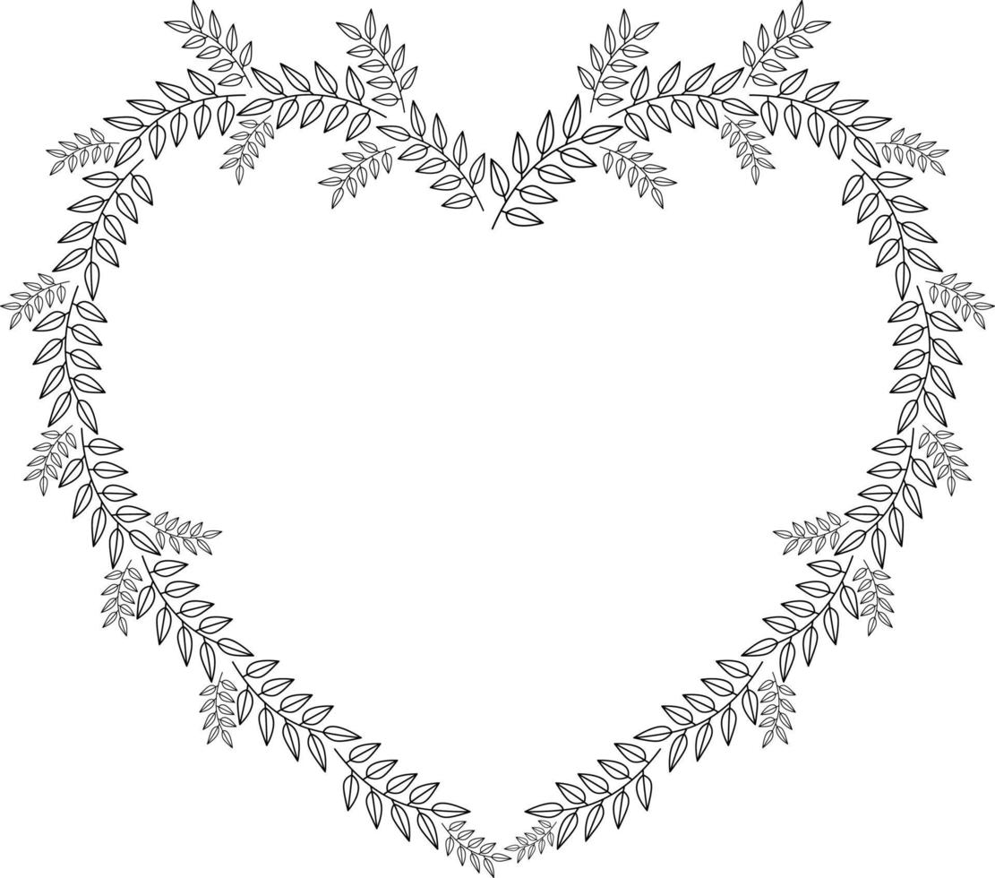 Vector heart. Floral leaves, branch wreath. Greeting cards template. Vector romantic frame isolated on white background. For wedding invitations, holiday typography.