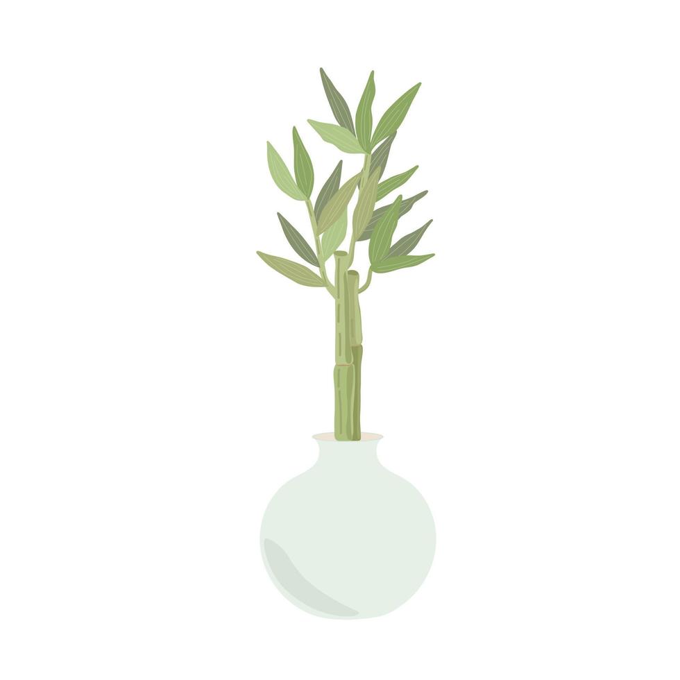Bamboo homeplant in a vase, simple flat style vector illustration, traditional japanese plant, oriental decorative repeat ornament for textile design, fabrics, home decor, zen concept