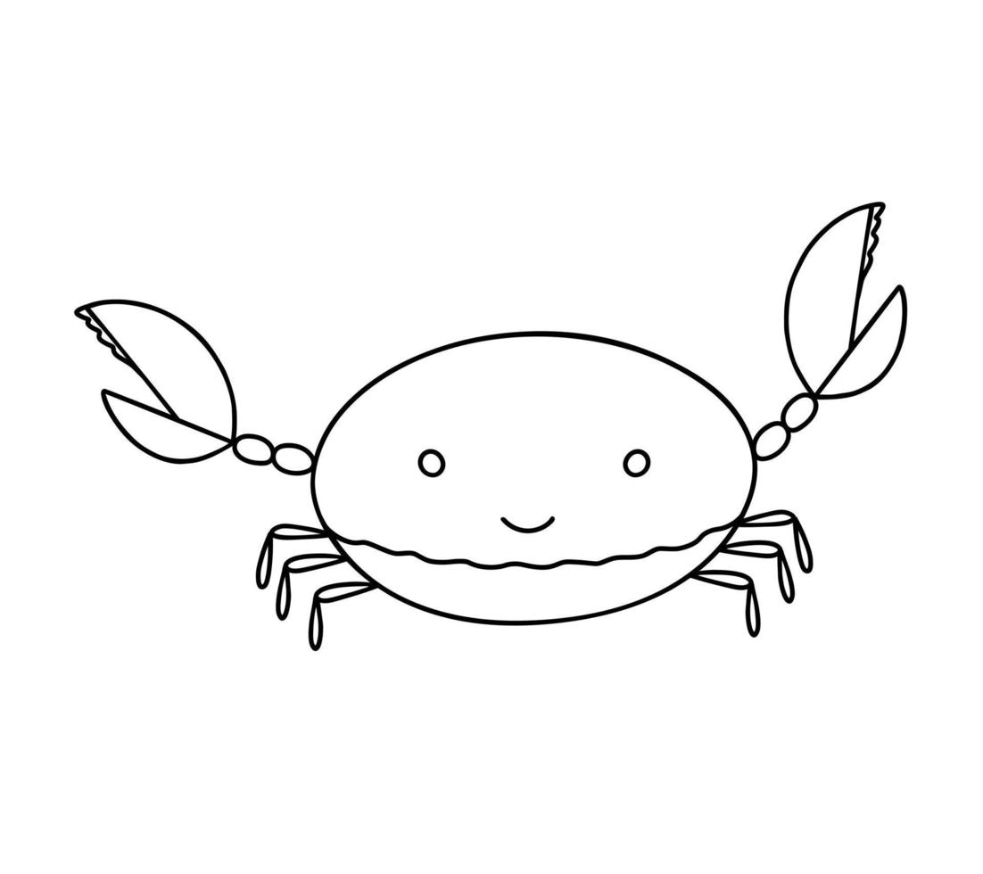 Cute crab simple doodle outline vector illustration, sea creature, coloring page, printable worksheet, image for kid poster, clipart, mascot