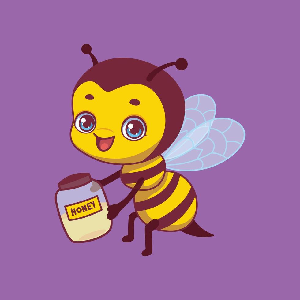 ilustración de una abeja de dibujos animados sobre fondo de colores vector