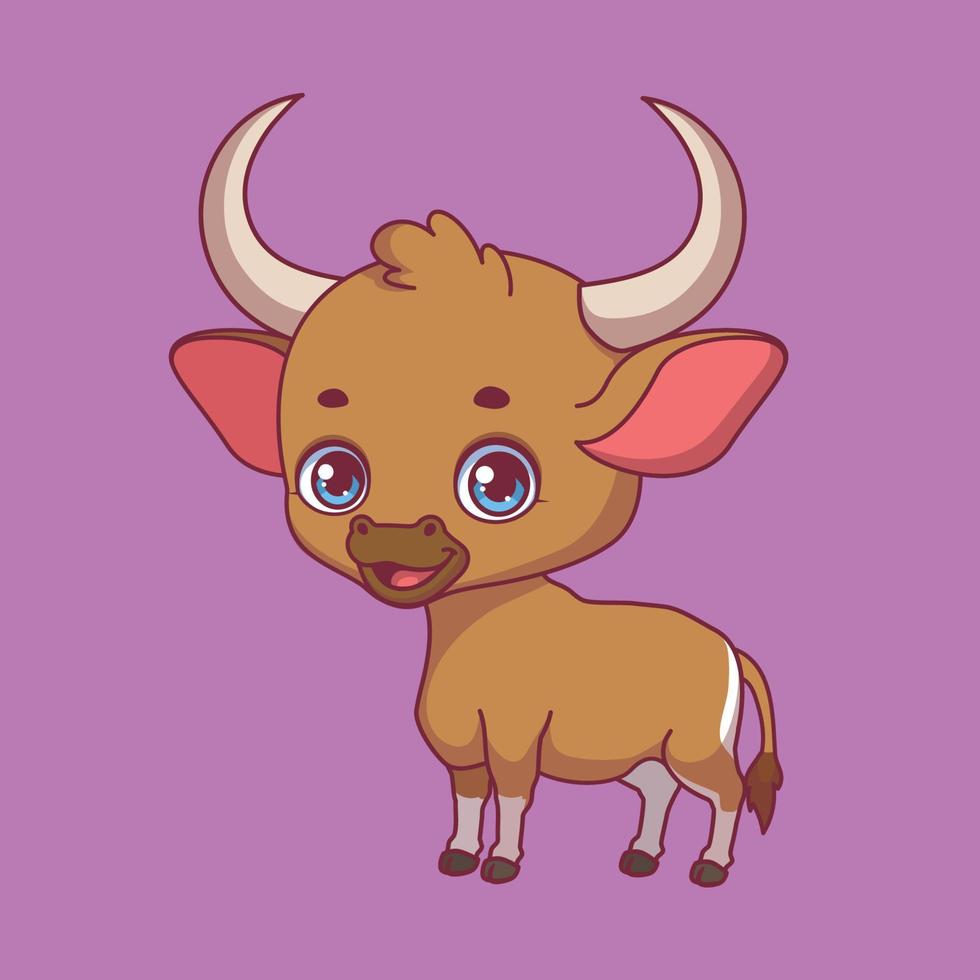 Illustration of a cartoon banteng on colorful background vector