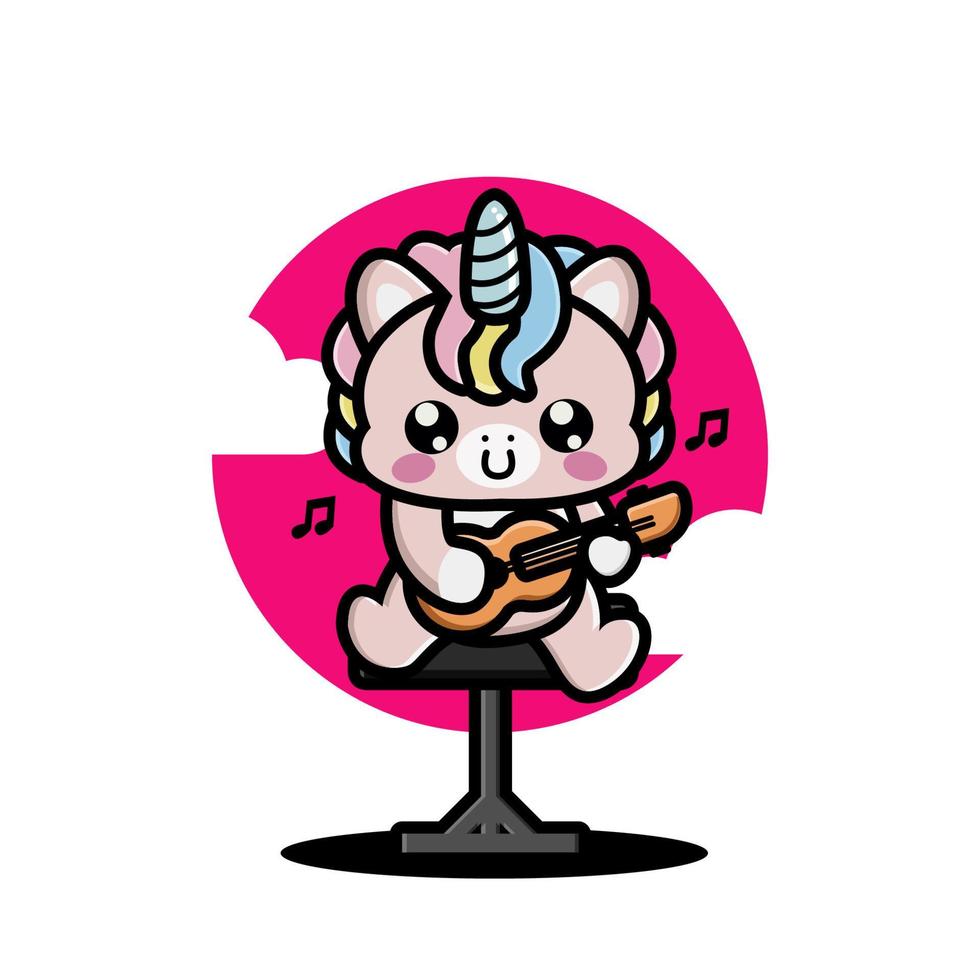 Cute unicorn playing guitar vector