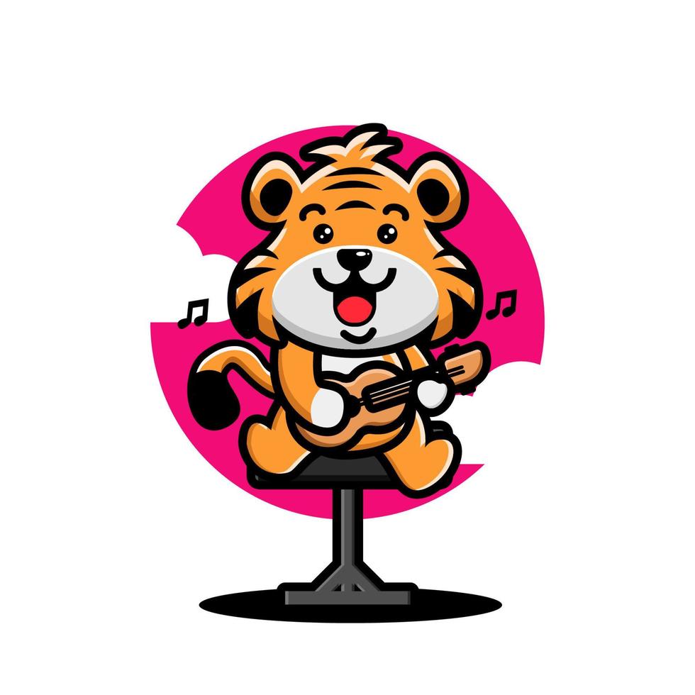 Cute tiger playing guitar vector