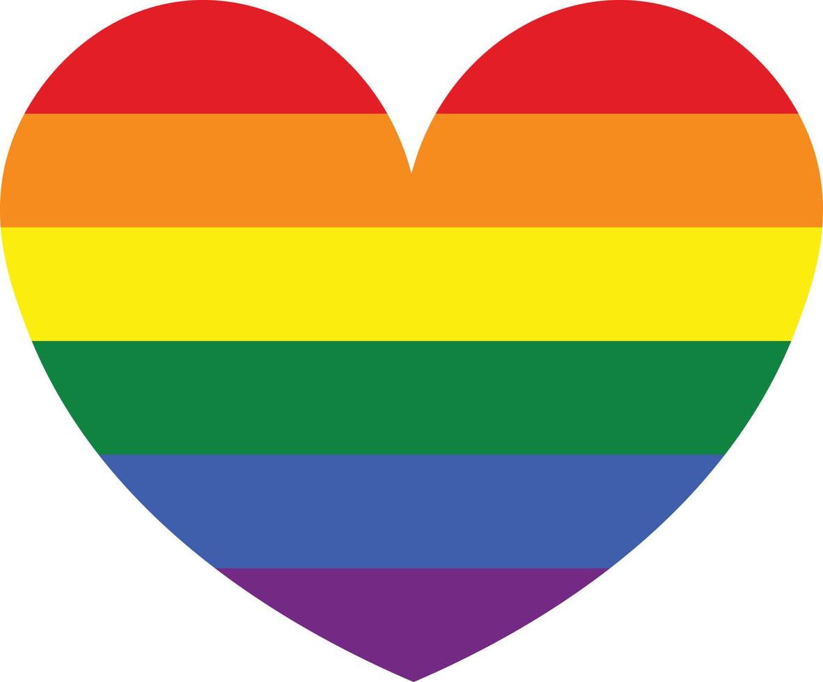 concepto de amor homosexual. corazón con seis rayas de arco iris. bandera del orgullo gay y bandera del orgullo lgbt, símbolo de los movimientos sociales lesbianas, gays, bisexuales y transgénero. emblema de amor homosexual. vector