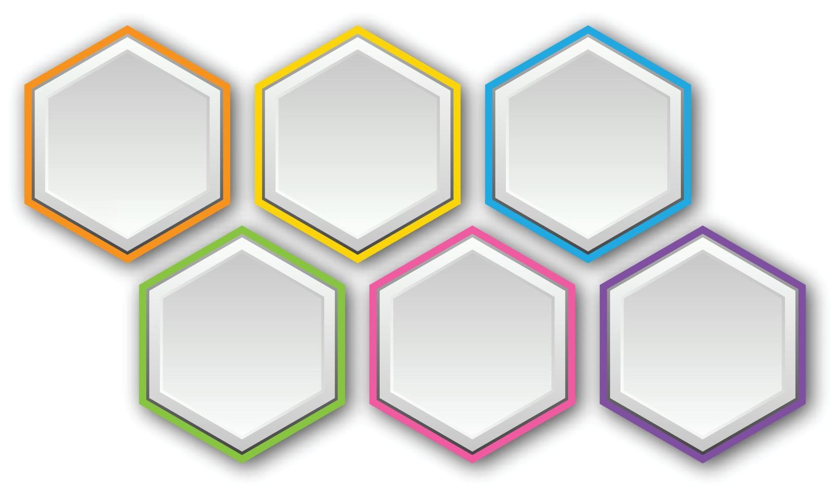 Vector background of paper round notes. 6 colorful illustration of white paper hexagonal