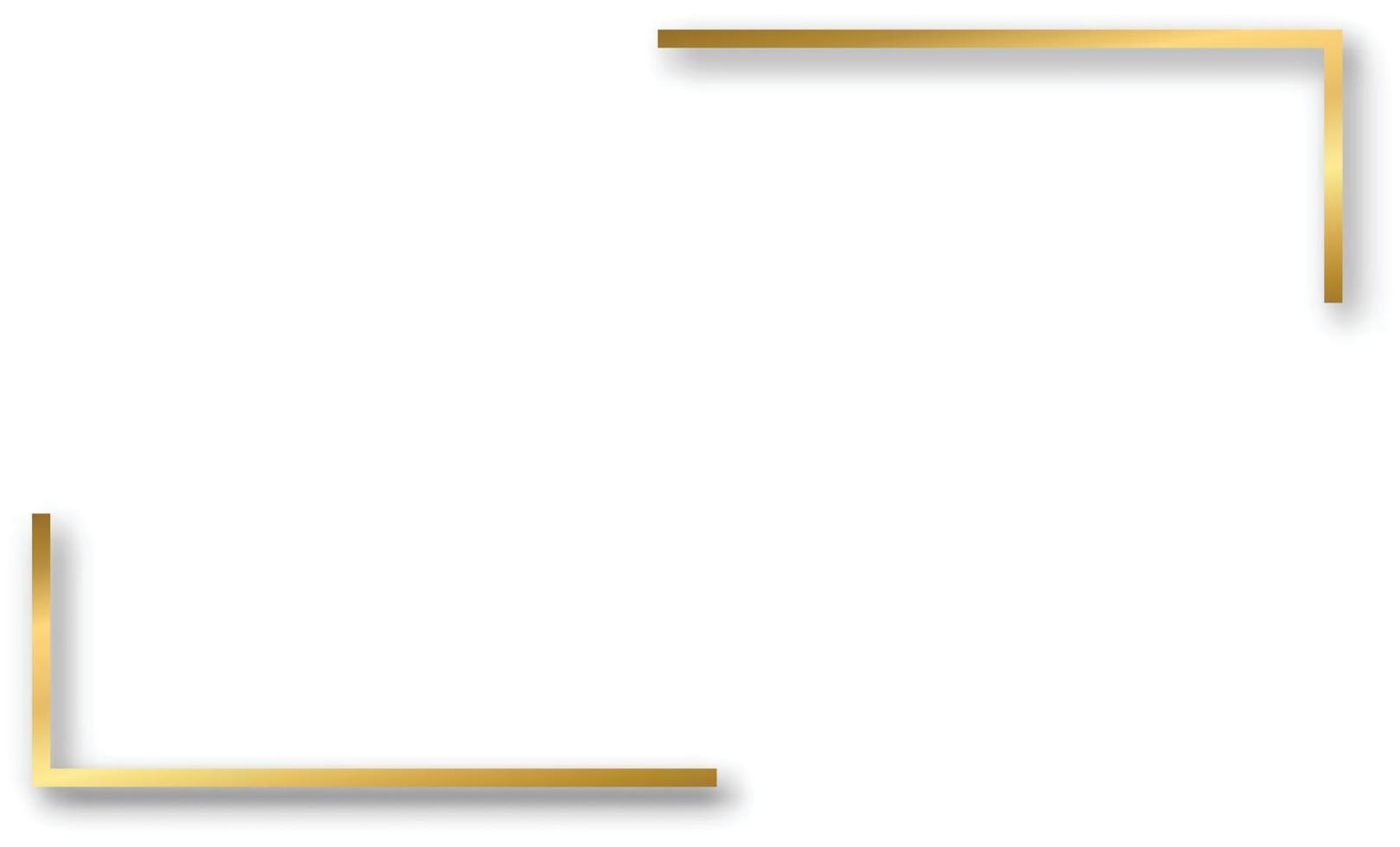 Golden frame elements. Gold angles border on transparent background with shadow. Rectangle corners with glow shine and light effect. Vector