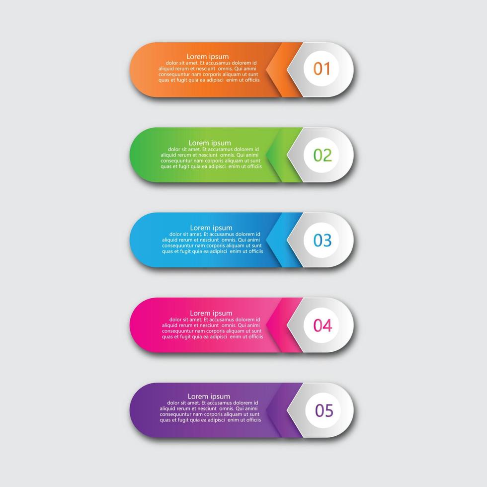 Elemento infográfico de línea de tiempo de 5 pasos. La infografía de 5 pasos, el banner vectorial se puede utilizar para el diseño del flujo de trabajo, el diagrama, la presentación, la educación o cualquier opción numérica. vector