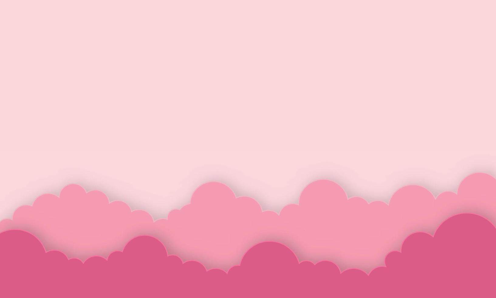 el amante del amanecer papel arte y estilo artesanal vector cielo rosa con nubes. fondo de dibujos animados de San Valentín. ilustración brillante para el diseño.