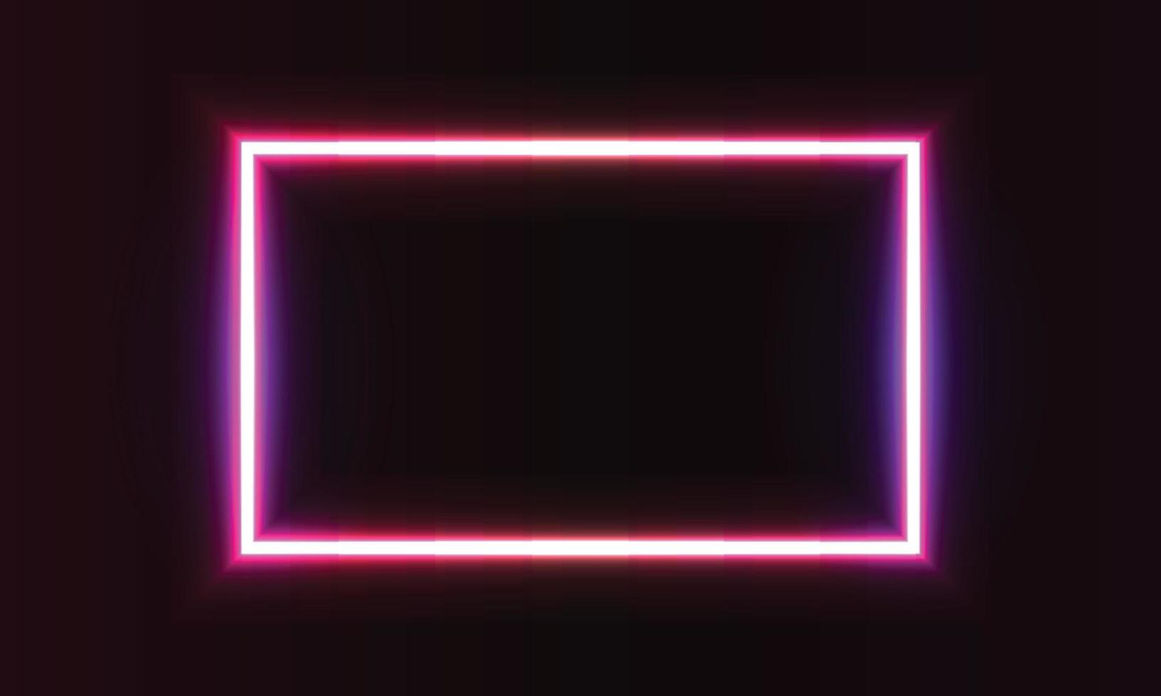 Neon rectangular frame with shining effects on dark Neon rounded square background. Empty glowing techno backdrop. Vector illustration.