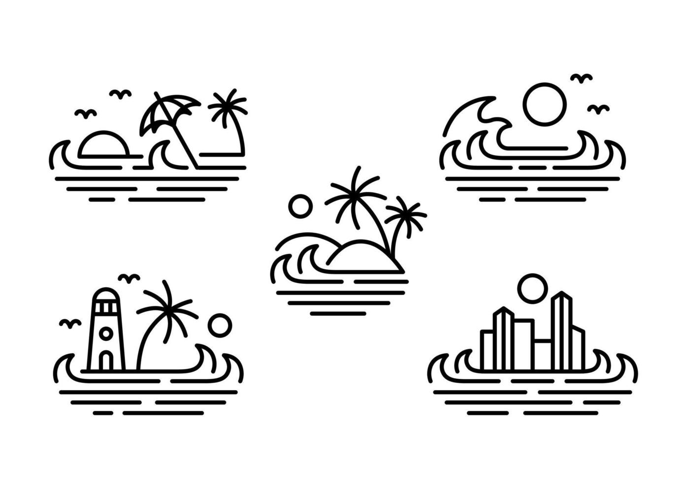 Simple modern beach line art illustration logo design. Ocean and wave vector graphics