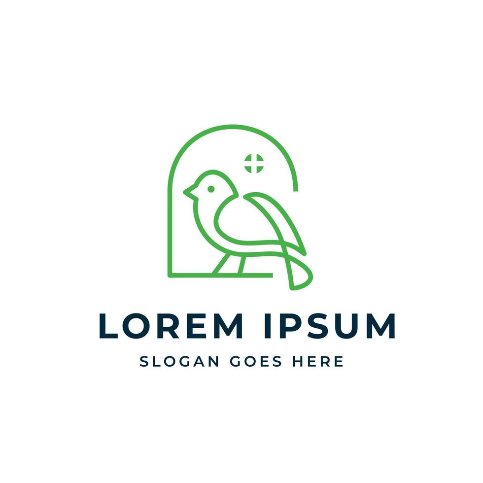 Green simple bird logo with arch frame vector