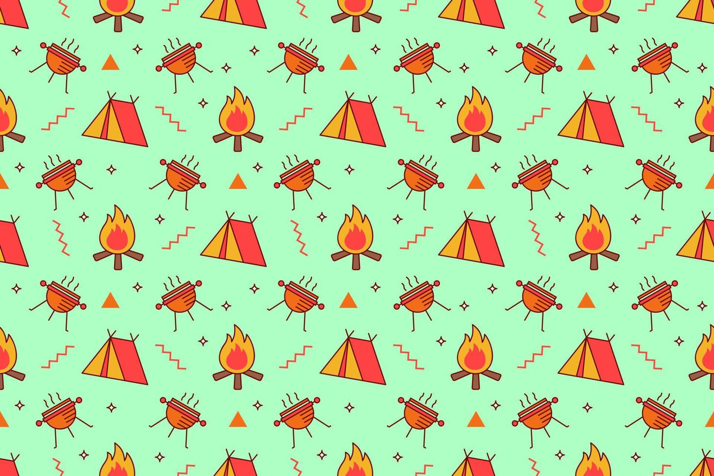 Camping outdoor fun cartoon seamless pattern design vector