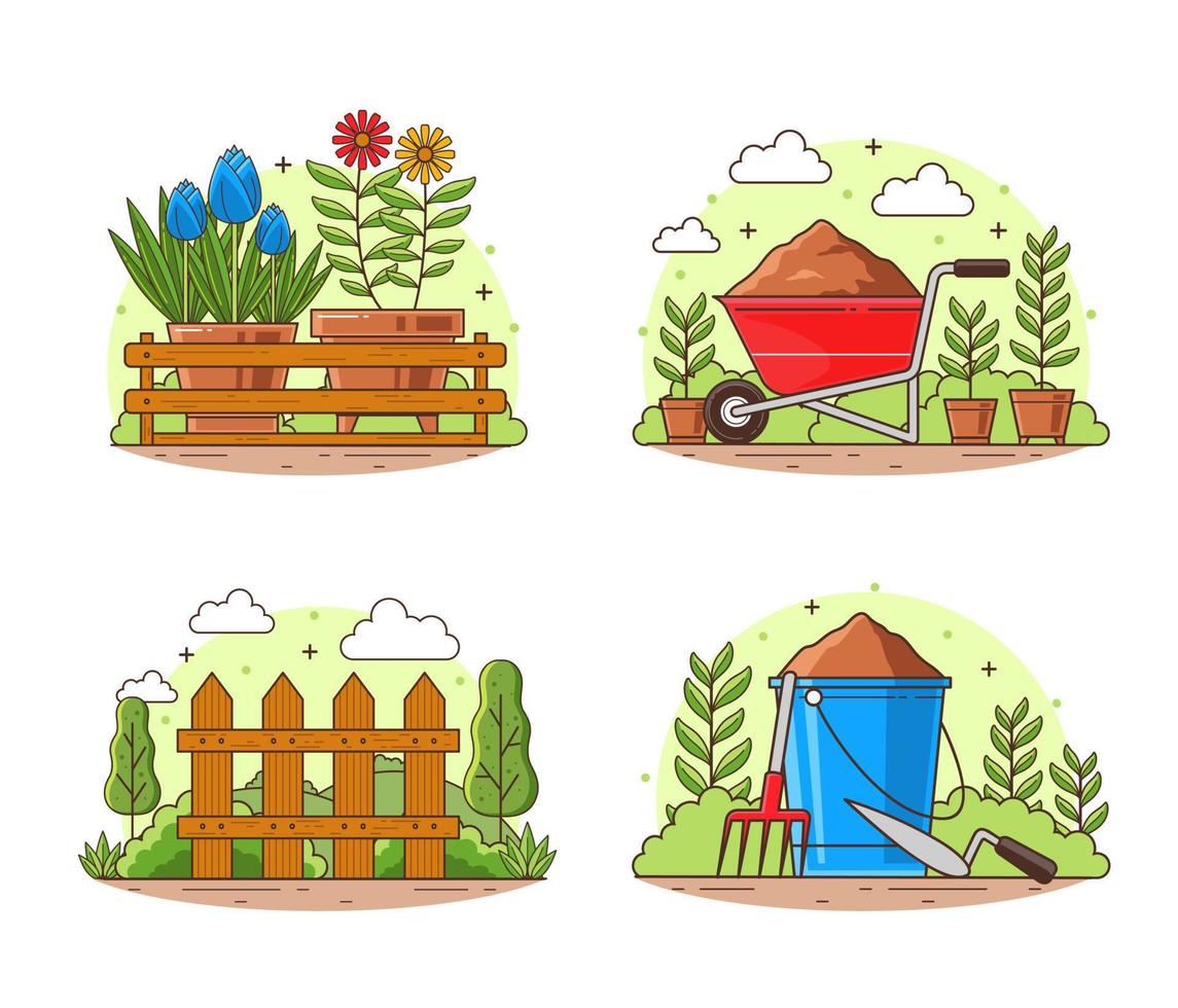 conjunto de colección de diseño de vector de ilustración de jardinería