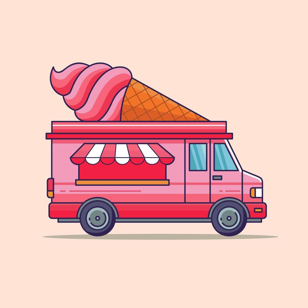 Ice cream fast food truck vehicle transport illustration designs vector