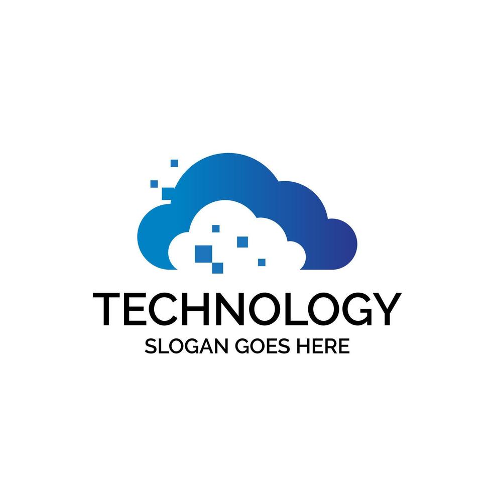 diseño de logotipo digital de computadora en la nube con ilustración de datos geométricos vector