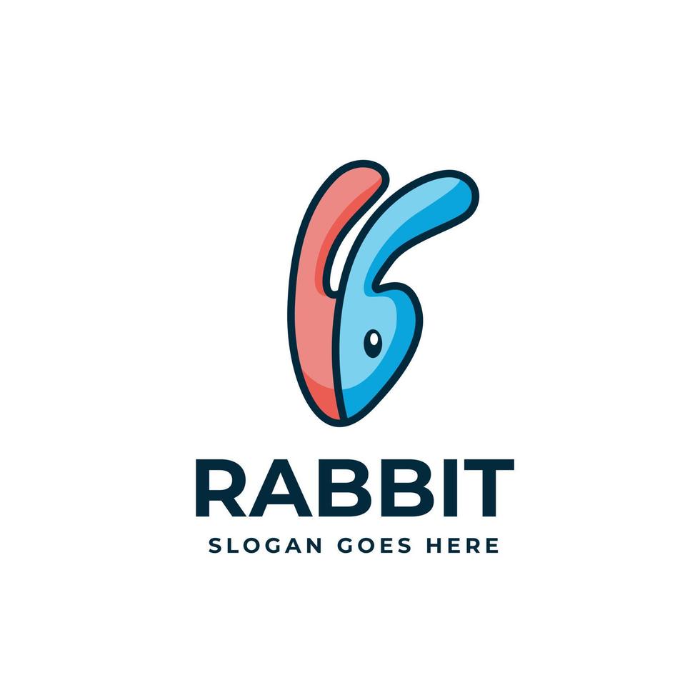 Rabbit head cute mascot character with two color logo vector