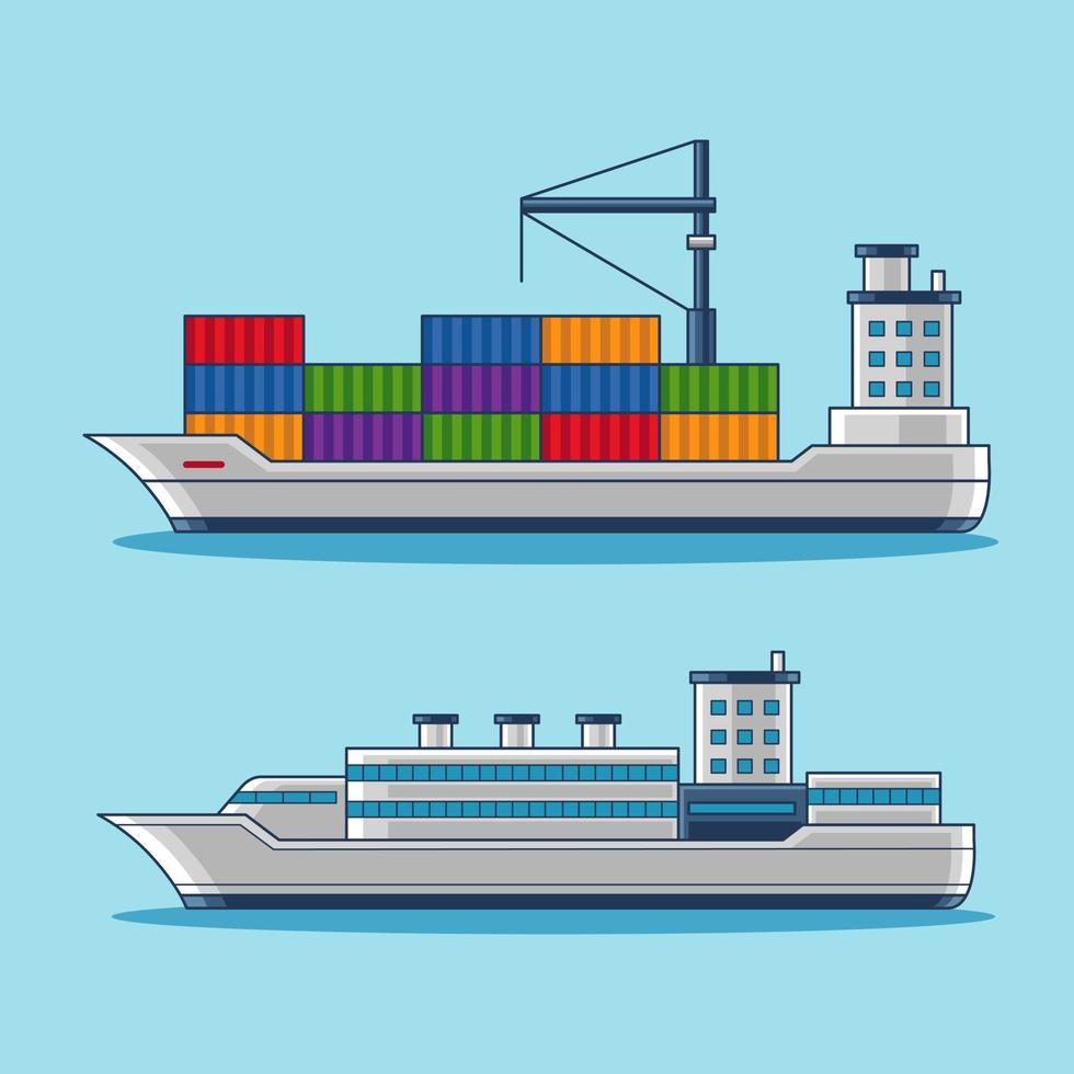 conjunto de diseño de vector de ilustración de transporte de agua de barco