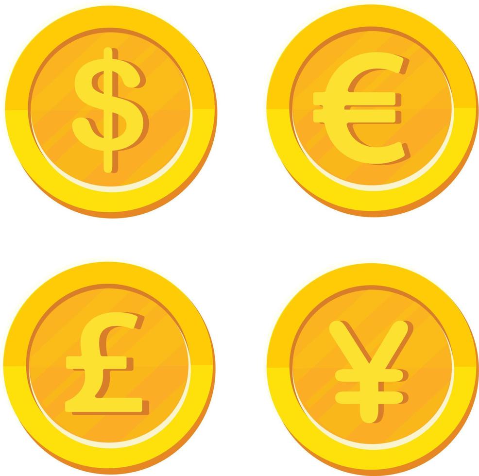 Set of gold coins with 4 major currencies vector