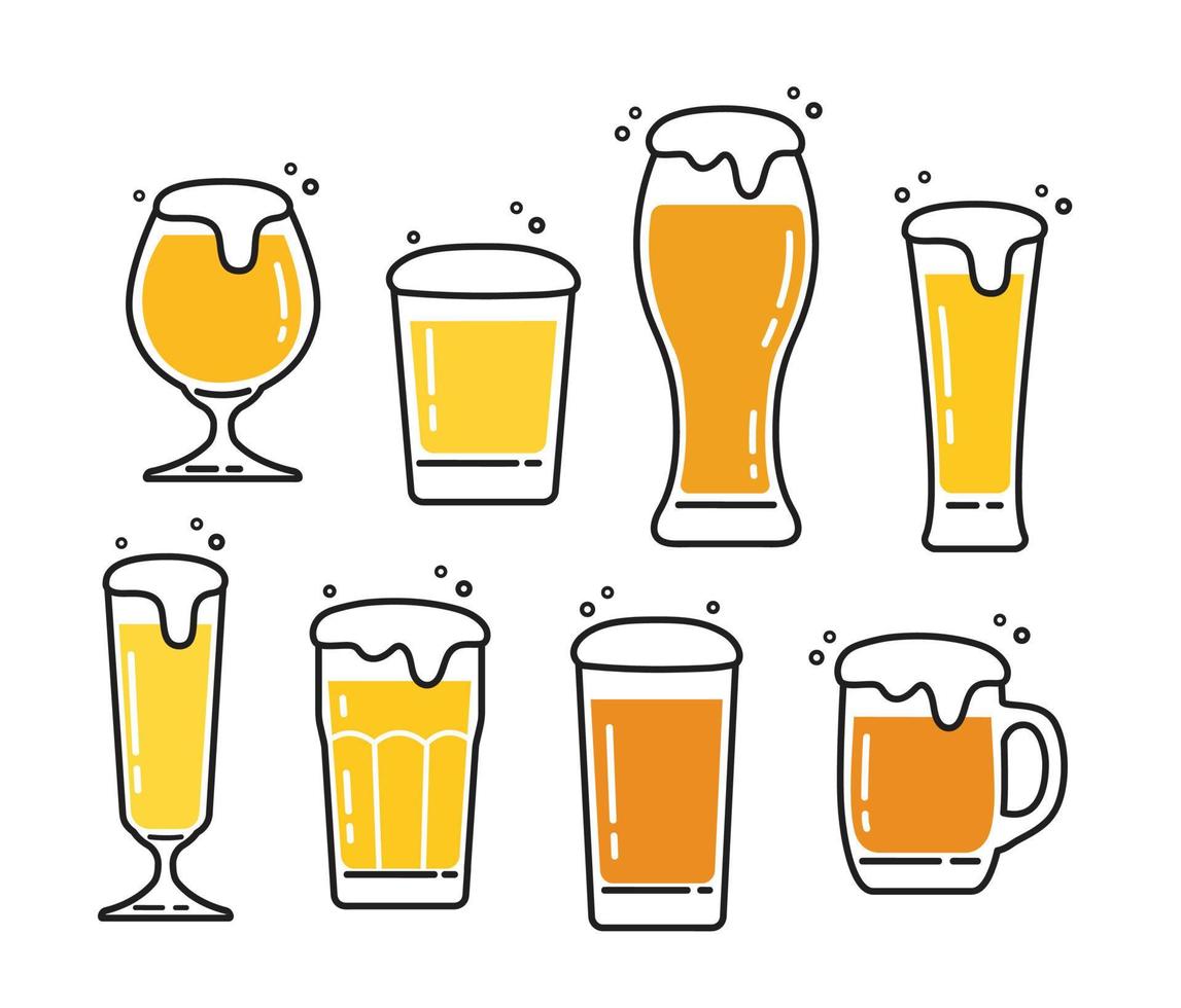 vector de conjunto de iconos de cristalería de cerveza