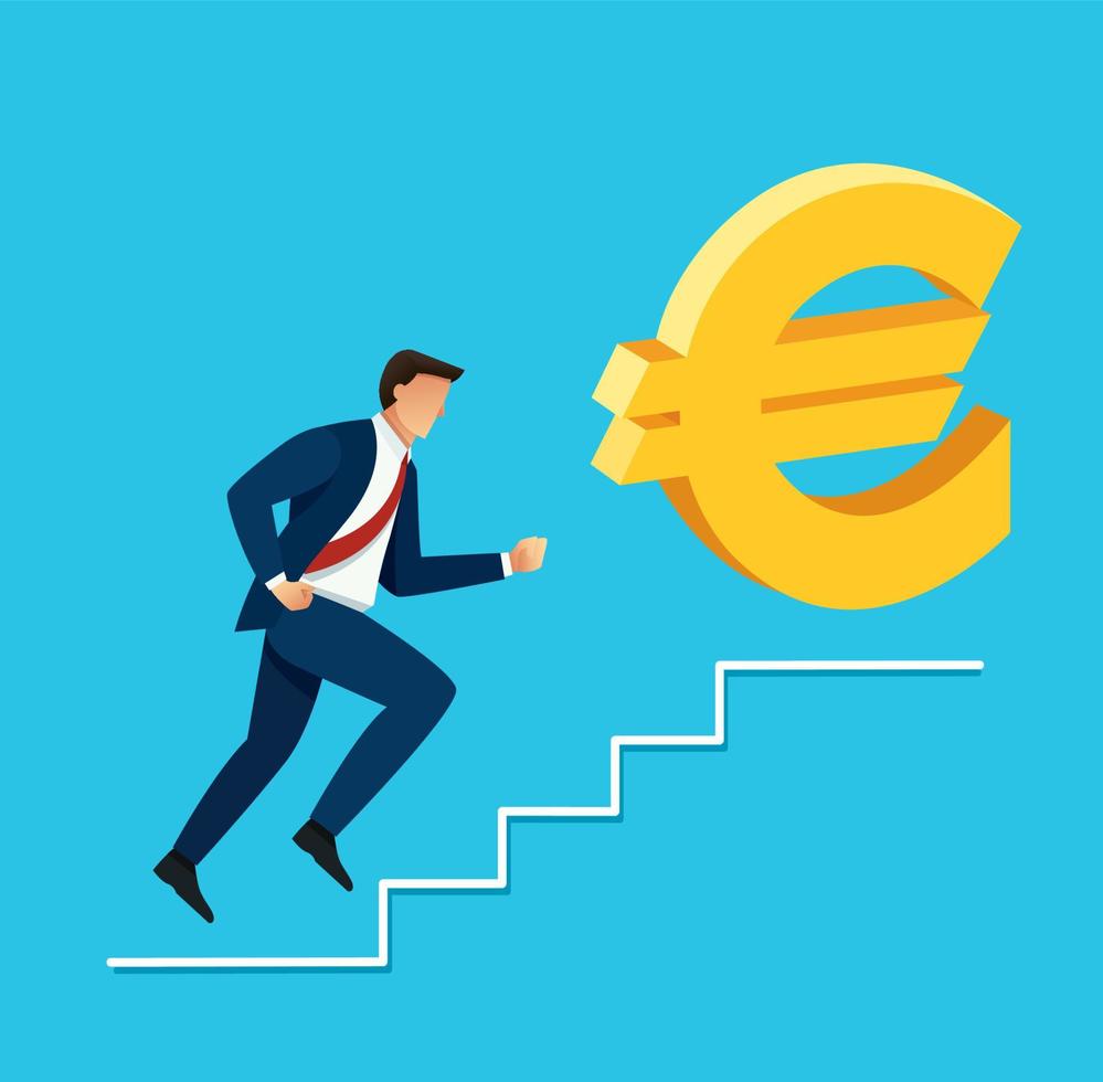 hombre de negocios corriendo al icono del dólar euro vector